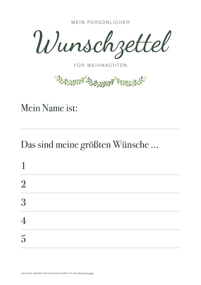 Gratis Wunschzettel Vorlage zum Ausdrucken PDF